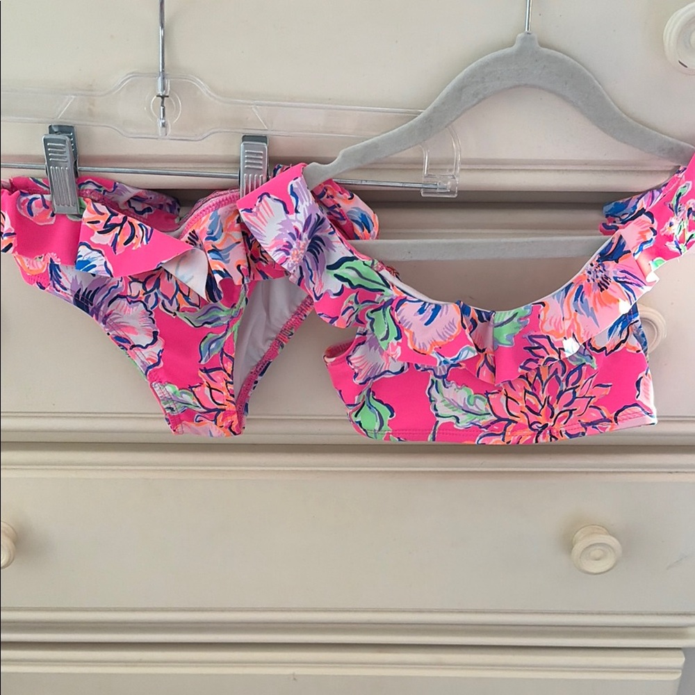 Pink Floral Ruffle Bikini Set